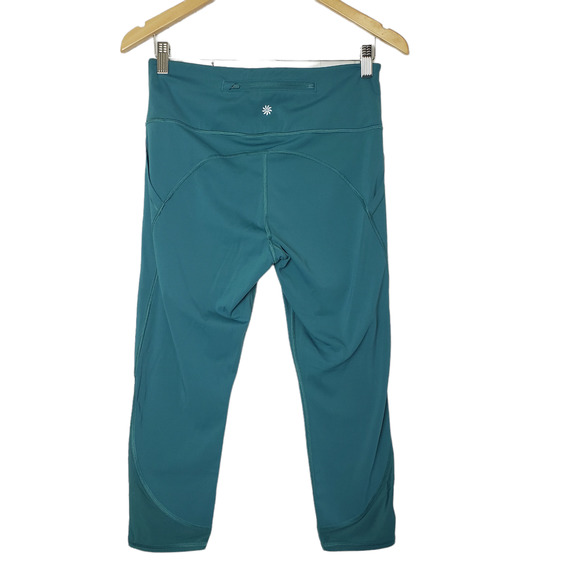 Athleta Size M‎ Lighting Capri Leggings Stash Pockets Mesh Reflective Strip Teal - Picture 2 of 12